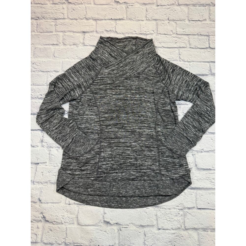 Athleta Stowe Sweatshirt Women Large Heather Gray Crossover Funnel Neck Pocket